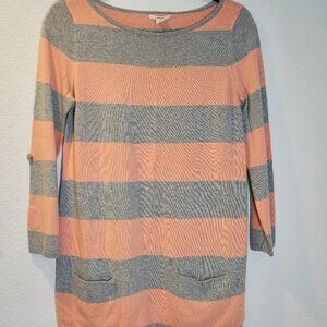 Calson Wide Striped Pink & Grey Crewneck Long Sweater with Pockets | Size XS
